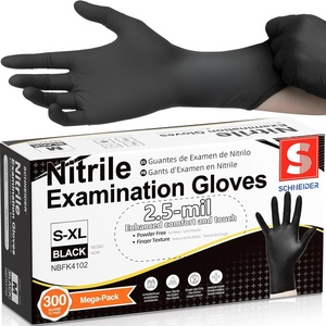 Schneider Medical Black Nitrile Gloves, Powder Free, Disposable Gloves Latex Free for Medical Exam, Food Prep & Cleaning(Black(medium 300))